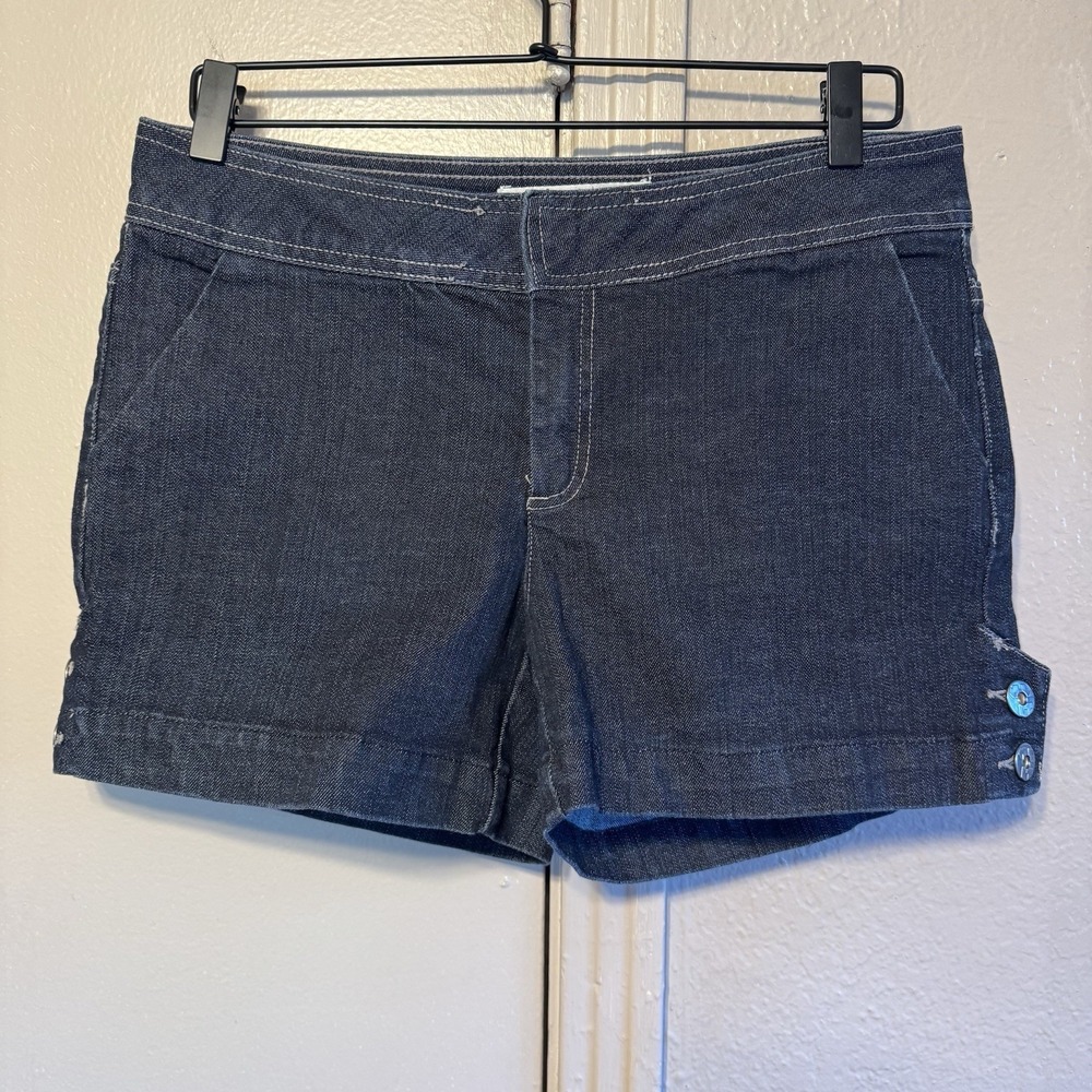 Y2K Low Rise Womens 10 Flat Front Mix It Shorts Dark Wash Denim Minimal Vintage